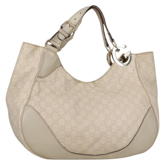 GUCCI GG Canvas Guccissima Shoulder Bag Leather Gold White - Picture 1 of 16